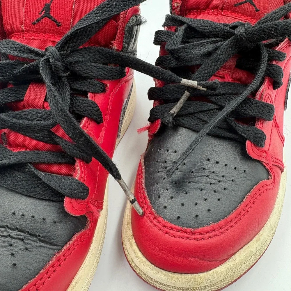 Nike Air Jordan 1 Mid‎ Bred Kids Red Black Sneakers 640734-660